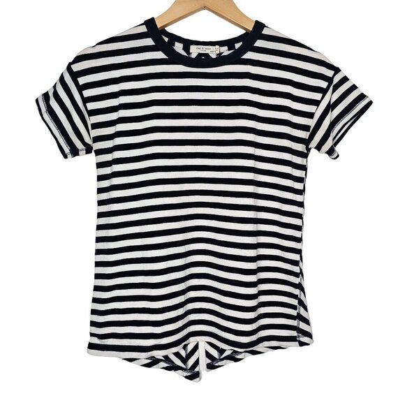 Rag & Bone Striped Stretch Split-Back Crewneck Tee-Shirt Top White Navy Size XXS - Picture 1 of 12